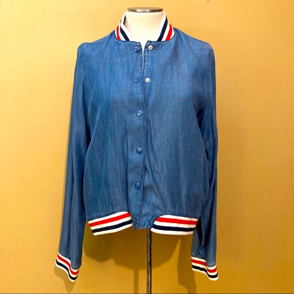 Mossimo Supply Co. Jackets & Blazers - NWOT Denim + striped trim jacket